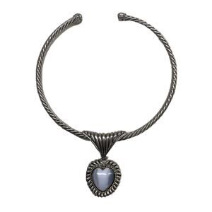 Signed MX Pendant Choker Necklace Heart Pendant Silvertone Twisted Design